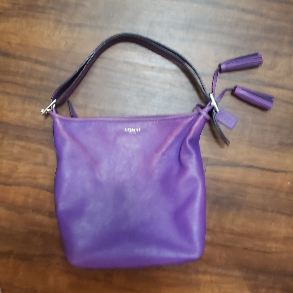 COACH Vtg 19889 Large Legacy Duffle Purple Leather Bucket Bag - Picture 4 of 11